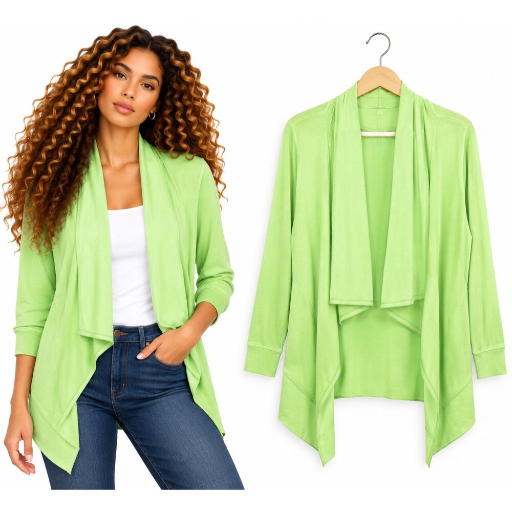 Calvin Klein Performance Fly Away Cascading Cardigan Size Small Vibrant Green